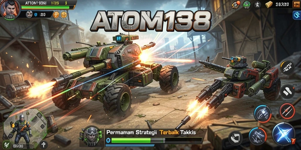 Tangkapan layar gameplay ATOM138 yang menampilkan strategi pertempuran yang intens.