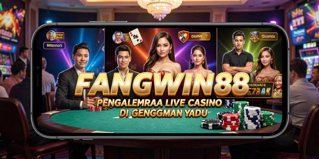 Screenshot gameplay FANGWIN88 menampilkan dealer profesional dan suasana kasino yang hidup.