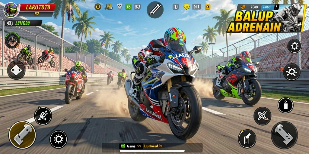 Tampilan mendebarkan dari permainan balap motor LAKUTOTO.