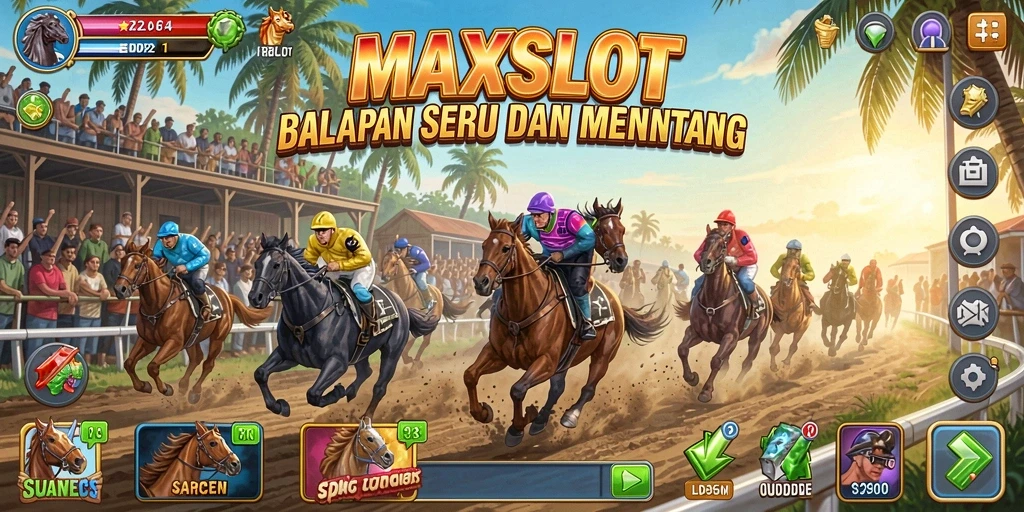 Screenshot gameplay MAXSLOT menampilkan aksi balapan yang mendebarkan.
