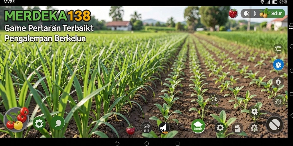 Screenshot gameplay menampilkan ladang subur dengan tanaman beragam.