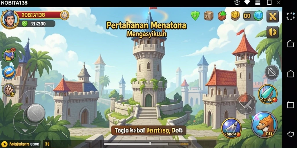 Tampilan gameplay seru dari NOBITA138 dalam mode Tower Defense.
