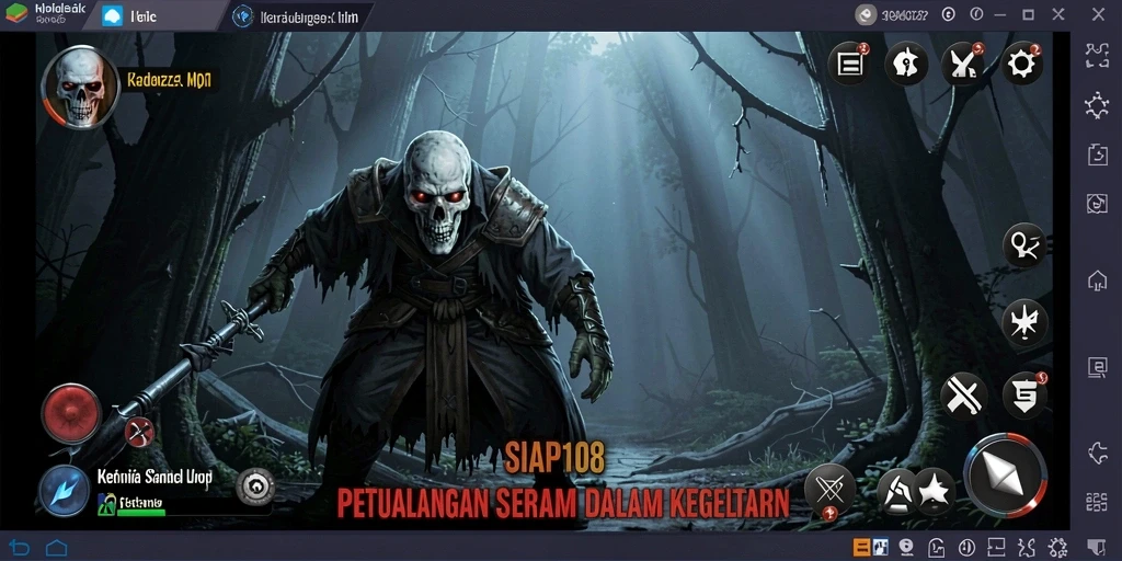 Screenshot gameplay SIAP108 menampilkan suasana mencekam di dalam ruangan gelap.
